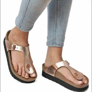 PAPILLIO Gizeh Platform Leather Sandals Rose Gold